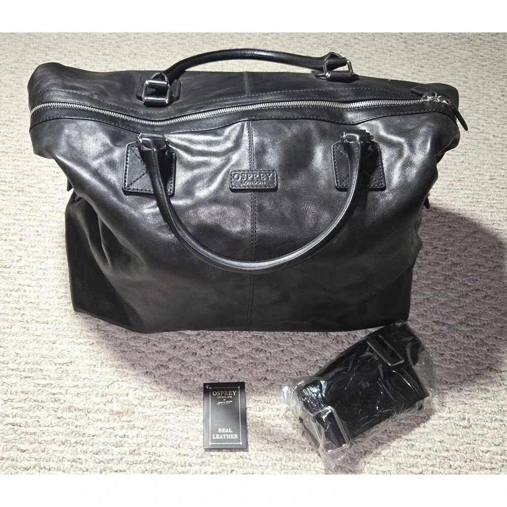 Nwt Osprey London Stowaway Weekender Bag Holdall Leather Vintage Black